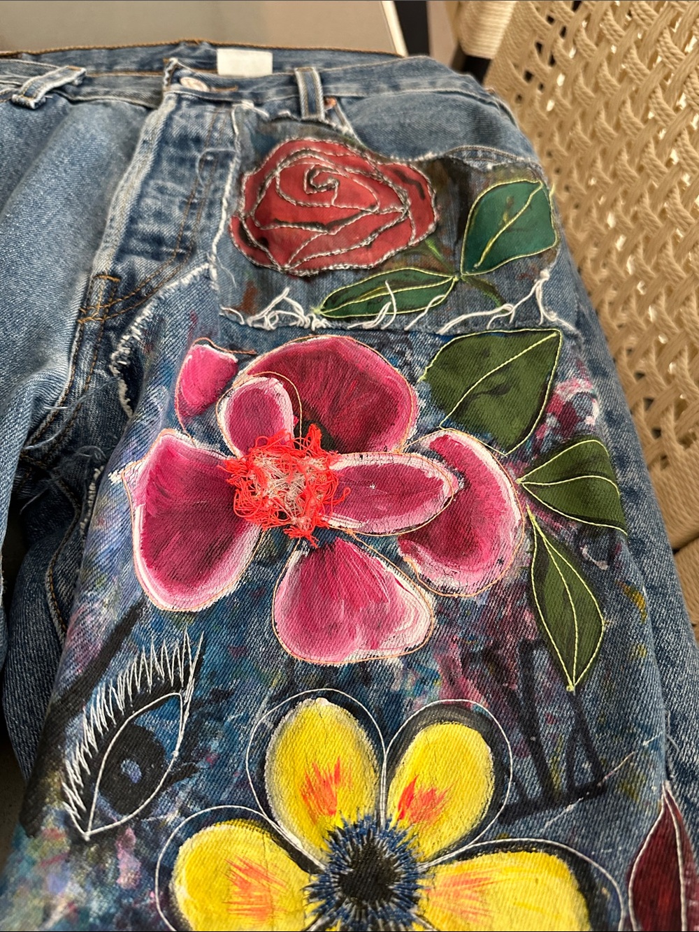 Blue Floral-Embroidered painted water safe Women’s Jeans free people - Picture 2 of 8